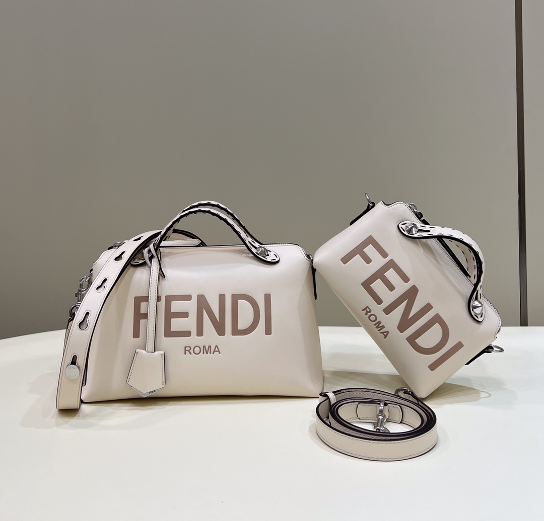 Fendi Mini By The Way Leather Boston Shoulder Bag White